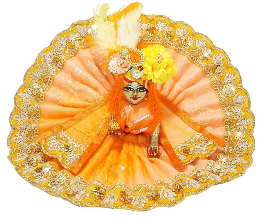 Laddu Gopal Orange Embroidery Lace Work 3-Piece Dress